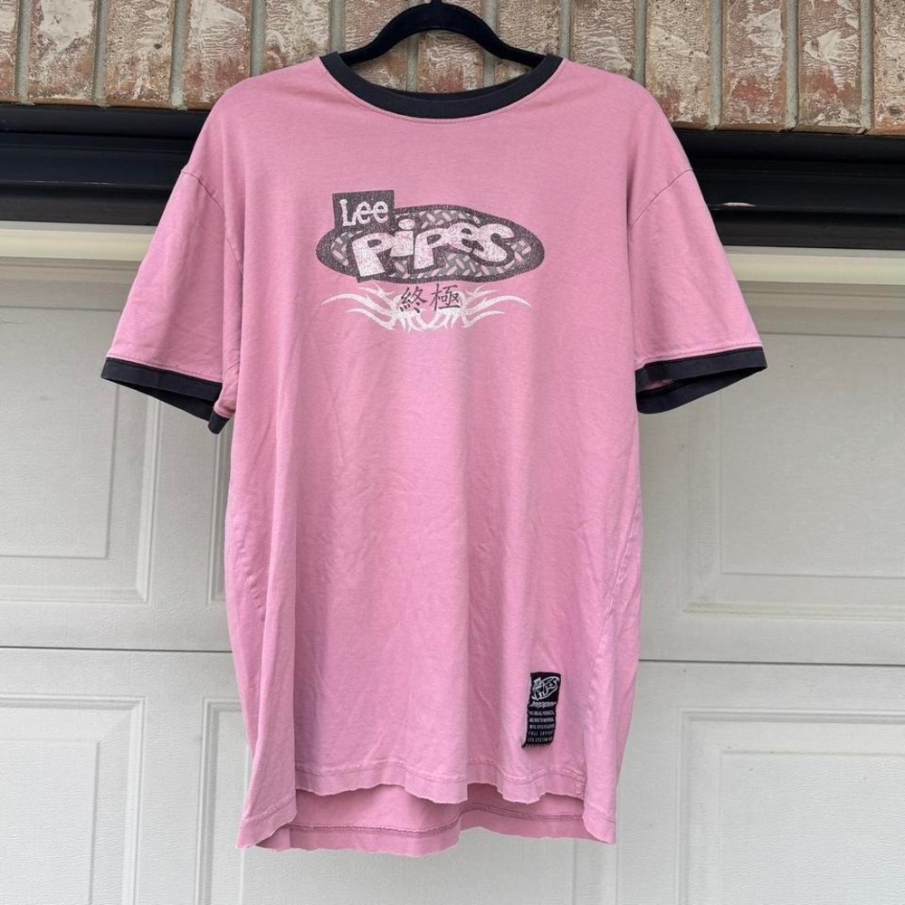 Y2K LEE PIPES PALE PINK RINGER TEE